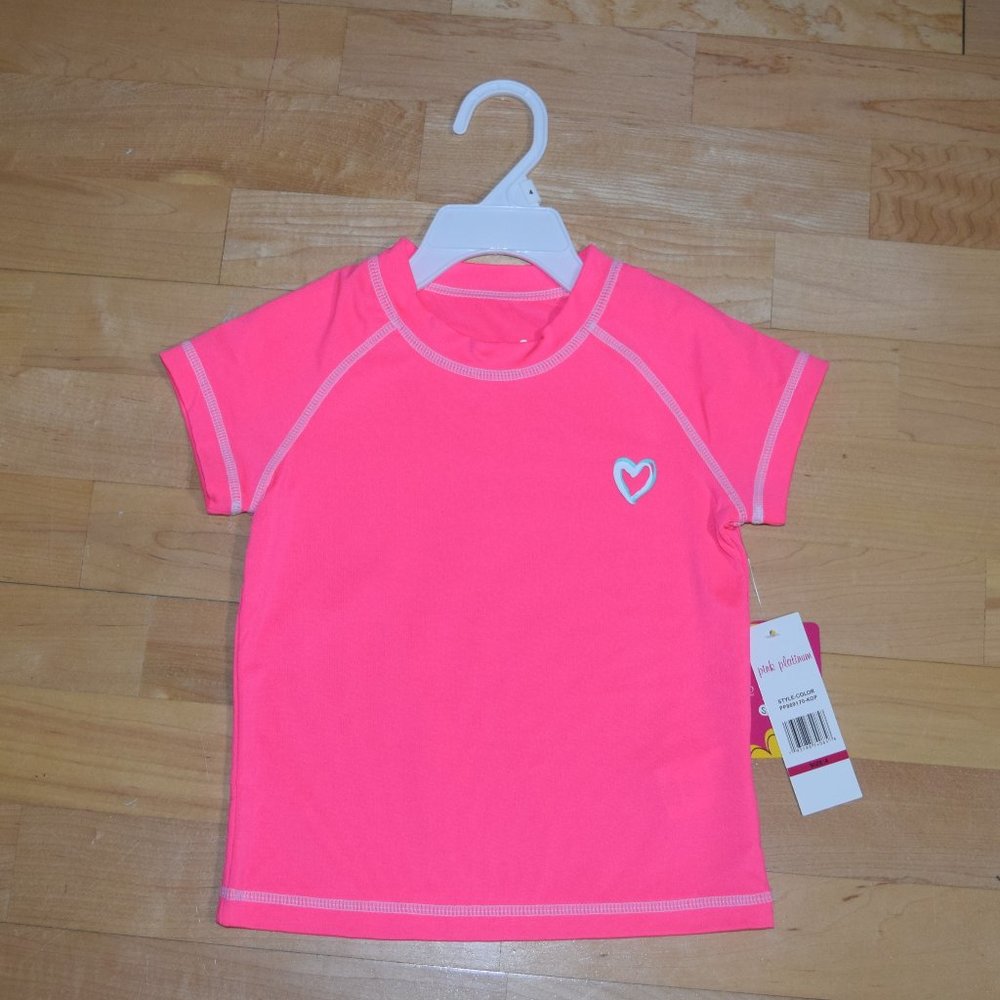 New w Tags! PINK PLATINUM Girls Sz 4 Pink Rash Guard Swim Shirt